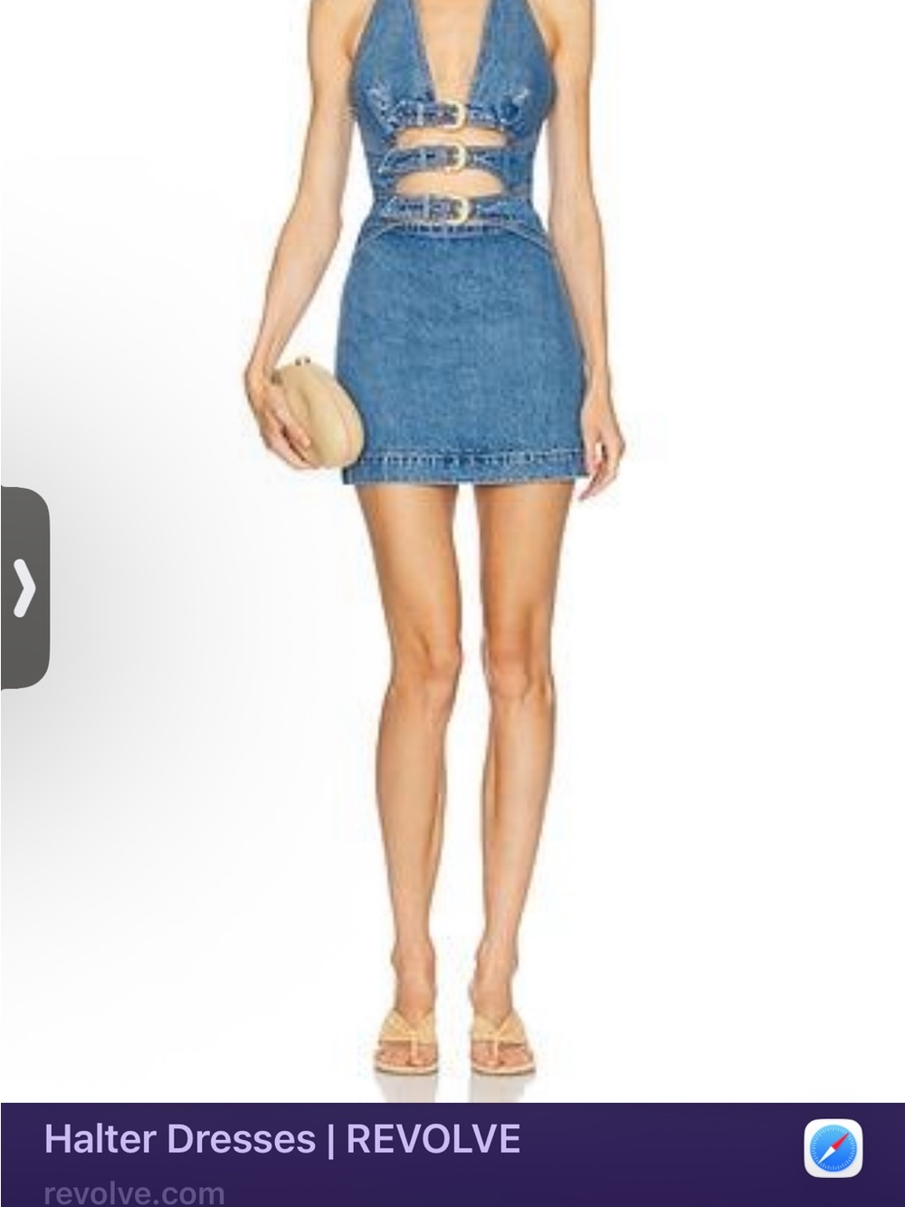 Commense Blue Denim Halter Mini Dress with Cutouts